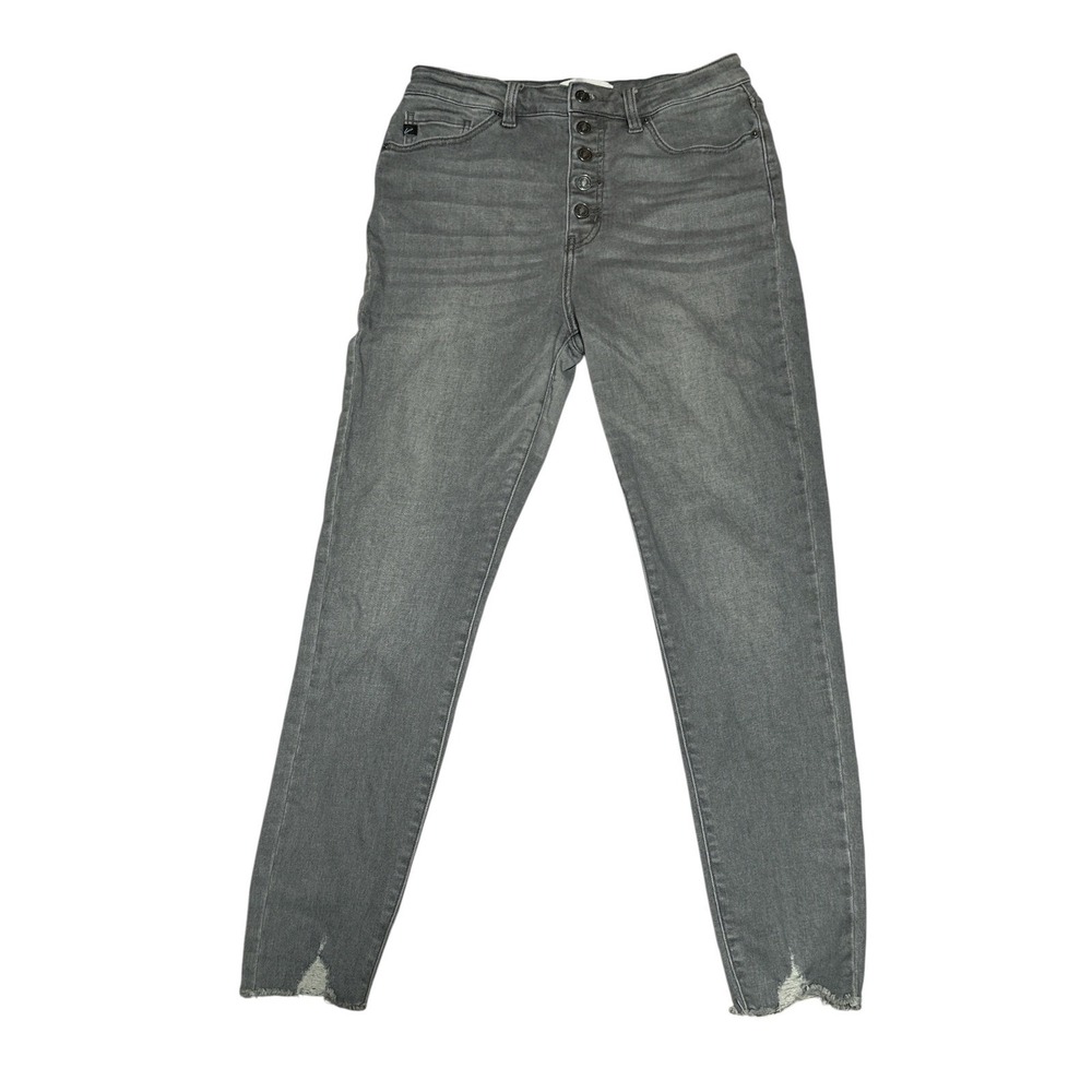 KanCan‎ Grey High Rise Button Fly Skinny Jeans Distressed Raw Hem 11/29